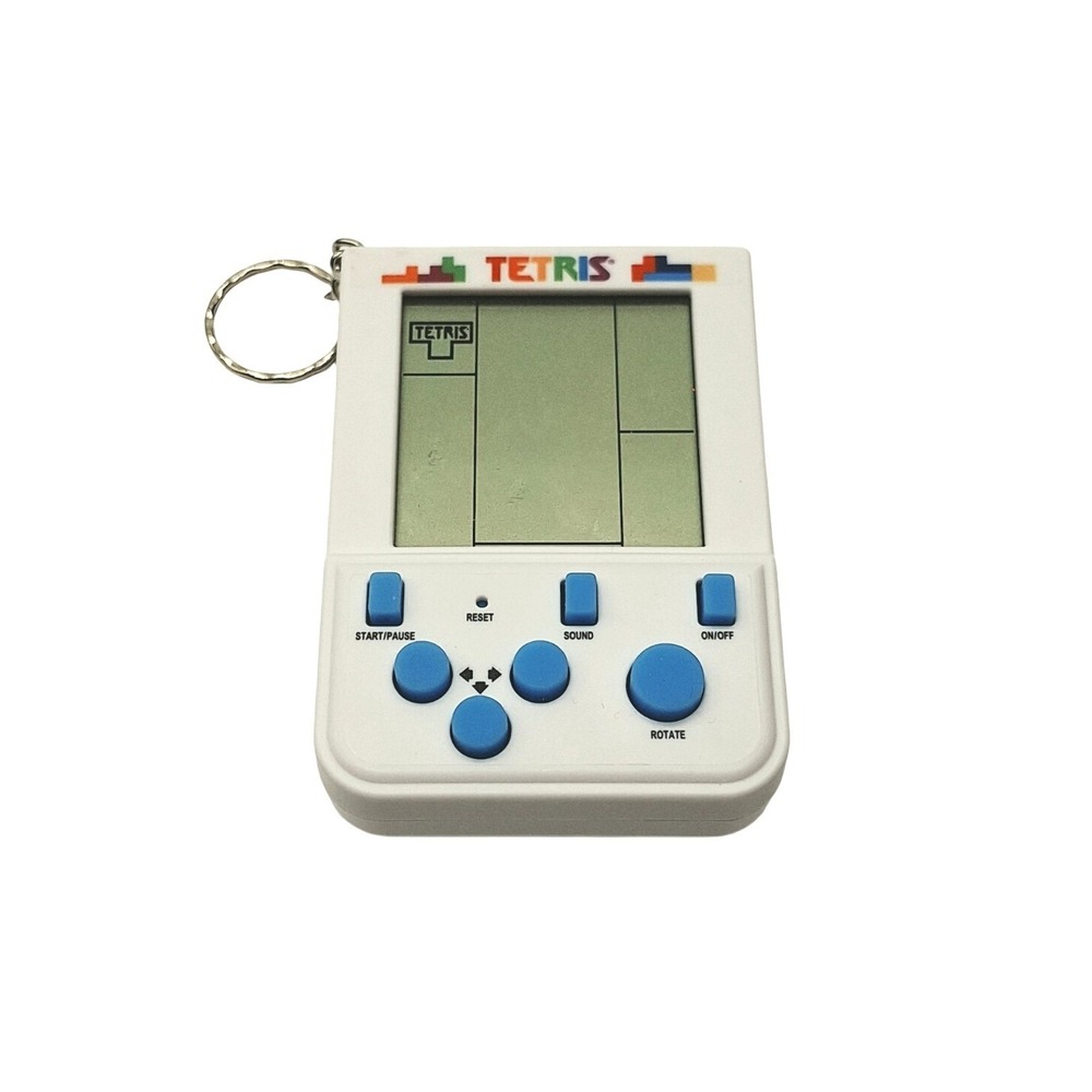 Tetris Mini Arcade Keychain Handheld Game Fizz Creations White Blue Retro Travel